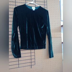 Dark Green Velvet Long Sleeve Top